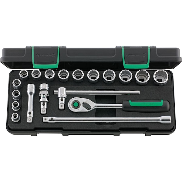 10 mm (3/8") Socket set 19-pcs., 45/14/5I QR KN
